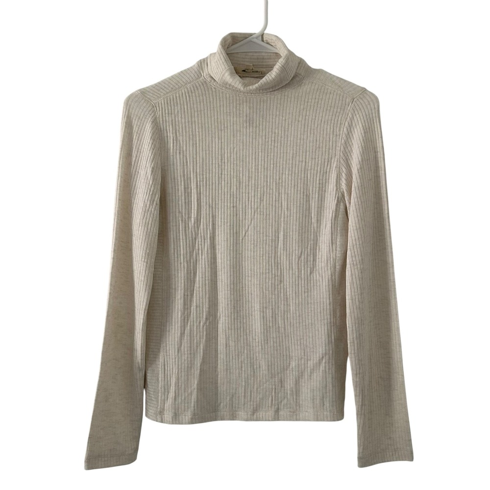 Madewell Womens Heathered Ivory Ribbed Turtleneck Long Sleeve Tee S Small New